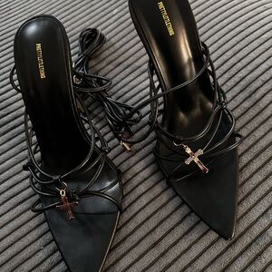 PrettyLittleThing Black Strappy Heels with Charm